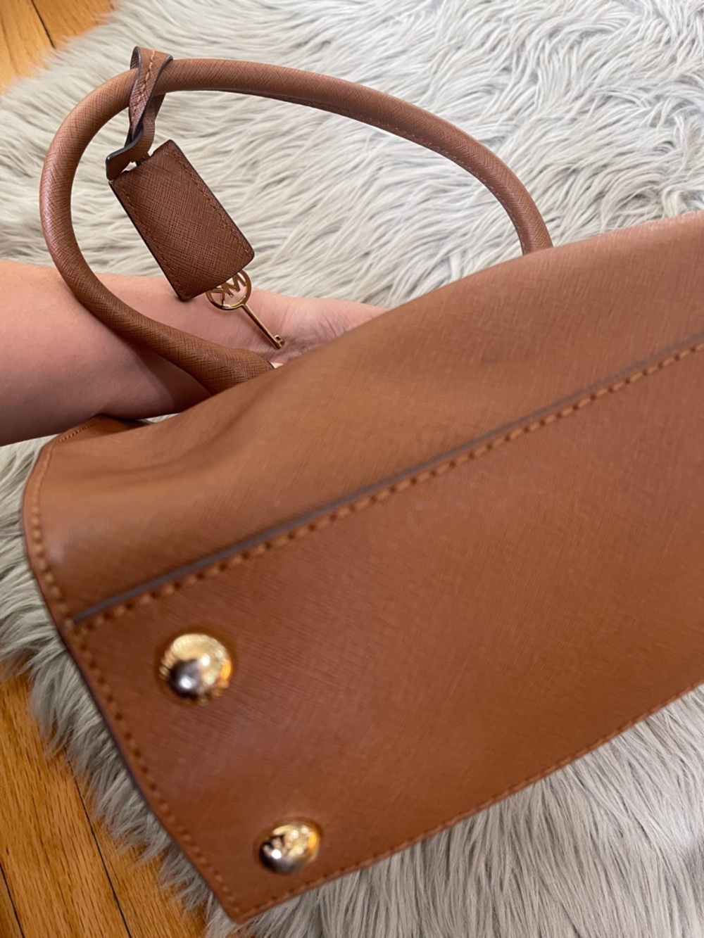 Michael Kors Cognac Leather Satchel with Gold Hardware - Picture 7 of 7